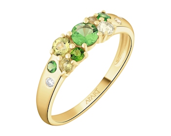 Pierścionek z żółtego złota z brylantami i kamieniami ozdobnymi - próba 585