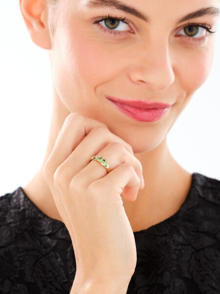 Pierścionek z żółtego złota z brylantami i kamieniami ozdobnymi - próba 585