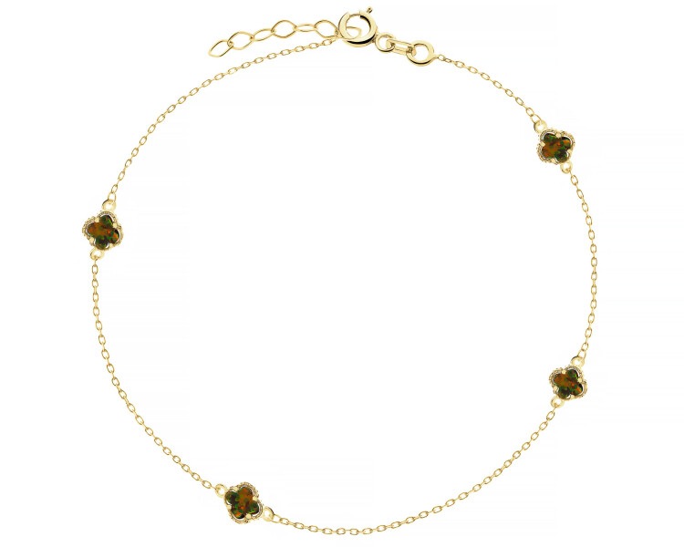 Złota bransoletka z opalami syntetycznymi - koniczyny