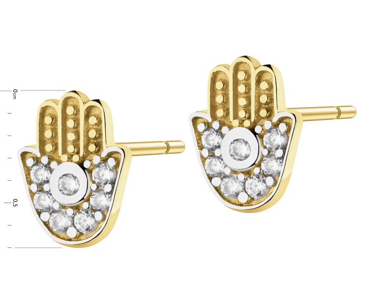 Zlaté náušnice se zirkony - ruka Fatimy