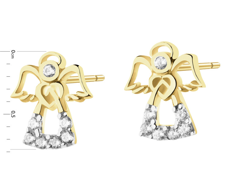 9 K Rhodium-Plated Yellow Gold Earrings with Cubic Zirconia