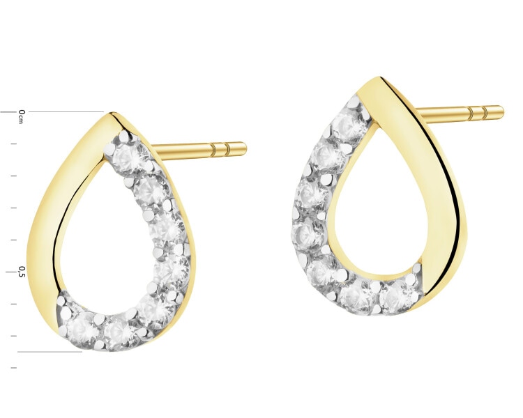 9 K Rhodium-Plated Yellow Gold Earrings with Cubic Zirconia