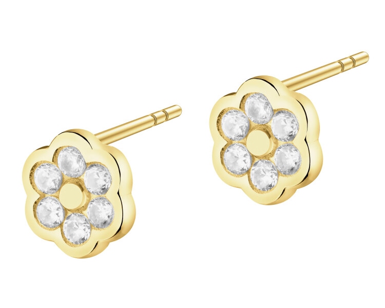 Złote kolczyki z cyrkoniami - kwiaty