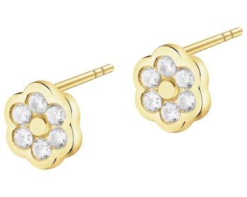 Złote kolczyki z cyrkoniami - kwiaty