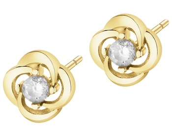 Złote kolczyki z cyrkoniami - kwiaty