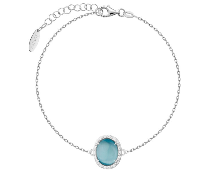 Bransoletka srebrna z cyrkoniami i kamieniem jubilerskim z efektem kociego oka