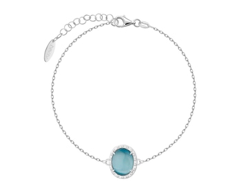 Bransoletka srebrna z cyrkoniami i kamieniem jubilerskim z efektem kociego oka