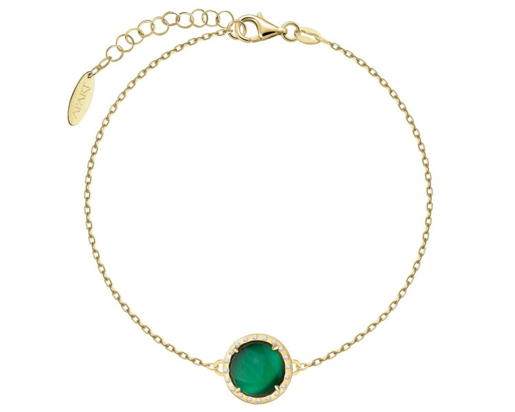 Pozlacený stříbrný náramek s klenotnickým kamenem s efektem kočičího oka - kroužek