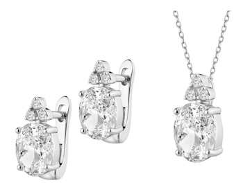 Srebrne kolczyki i zawieszka z cyrkoniami - komplet