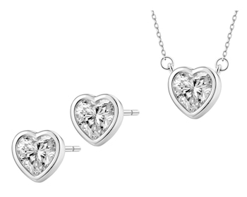 Srebrne kolczyki i naszyjnik z cyrkoniami - komplet - serca