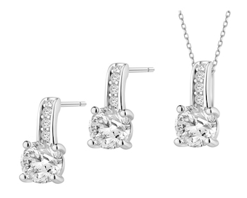 Srebrne kolczyki i zawieszka z cyrkoniami - komplet