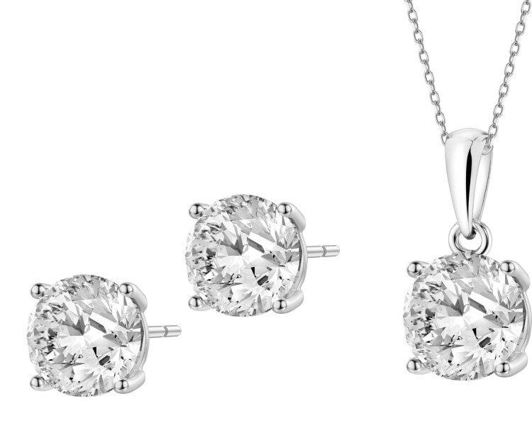 Srebrne kolczyki i zawieszka z cyrkoniami - komplet