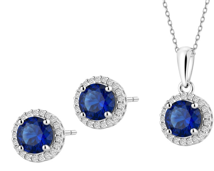 Srebrne kolczyki i zawieszka z cyrkoniami - komplet