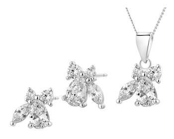 Srebrne kolczyki i zawieszka z cyrkoniami, łańcuszek - komplet
