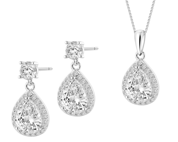 Srebrne kolczyki i zawieszka z cyrkoniami - komplet