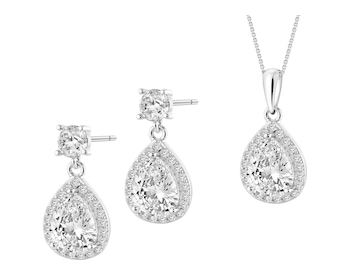 Srebrne kolczyki i zawieszka z cyrkoniami - komplet