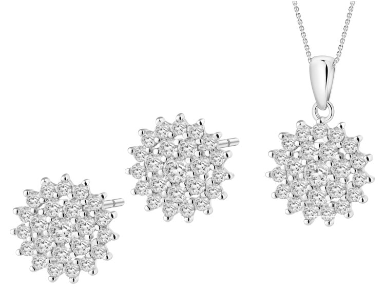 Srebrne kolczyki i zawieszka z cyrkoniami - komplet