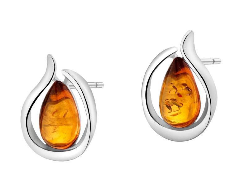 Kolczyki srebrne z bursztynem
