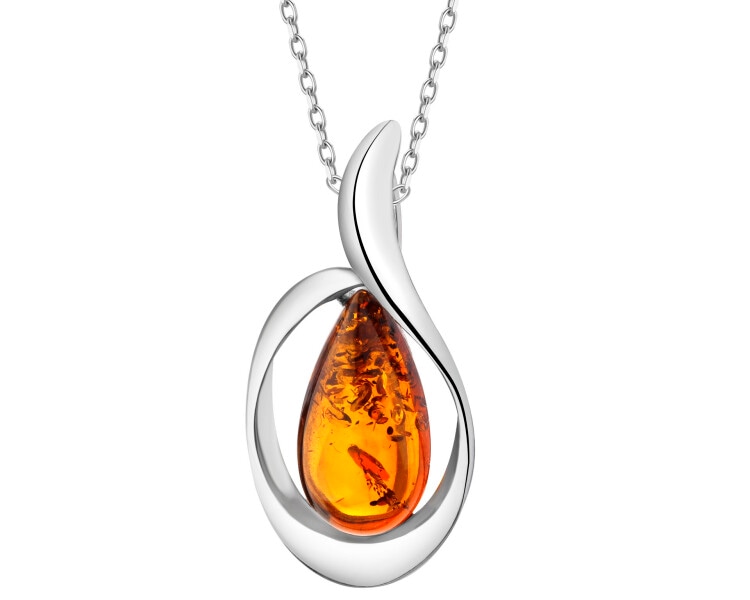 Zawieszka srebrna z bursztynem