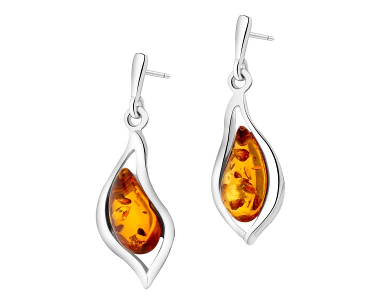 Kolczyki srebrne z bursztynem