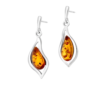 Kolczyki srebrne z bursztynem