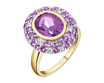 Zlatý prsten s brilianty a ametysty - ryzost 585