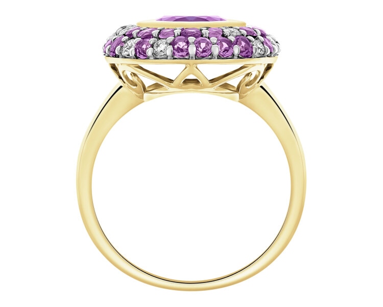Zlatý prsten s brilianty a ametysty - ryzost 585