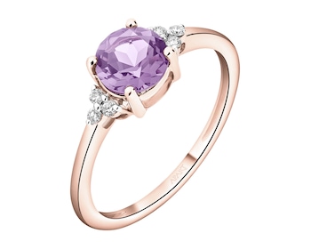 Pierścionek z różowego złota z brylantami i ametystem - próba 585