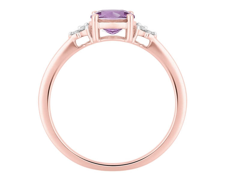 Pierścionek z różowego złota z brylantami i ametystem - próba 585