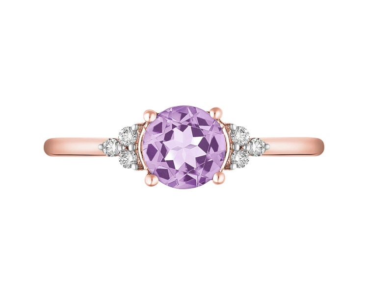 Pierścionek z różowego złota z brylantami i ametystem - próba 585