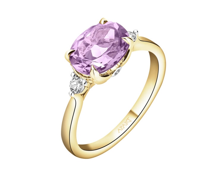 Zlatý prsten s brilianty a ametystem - ryzost 585
