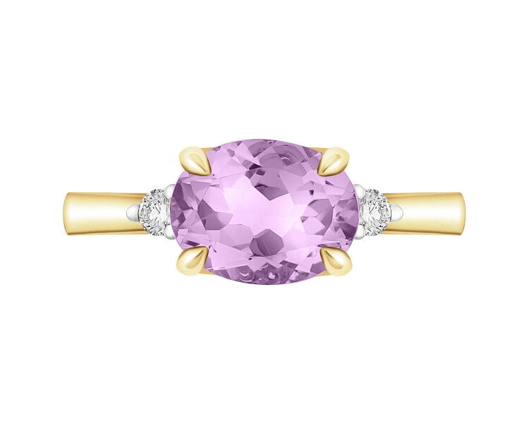 Zlatý prsten s brilianty a ametystem - ryzost 585