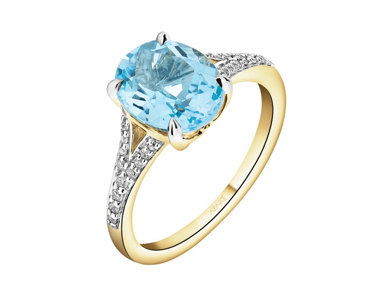 Zlatý prsten s brilianty a topazem - ryzost 585