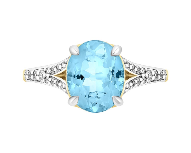 Zlatý prsten s brilianty a topazem - ryzost 585