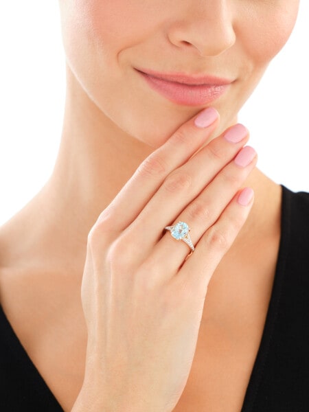 Pierścionek z żółtego złota z brylantami i topazem Sky Blue - próba 585