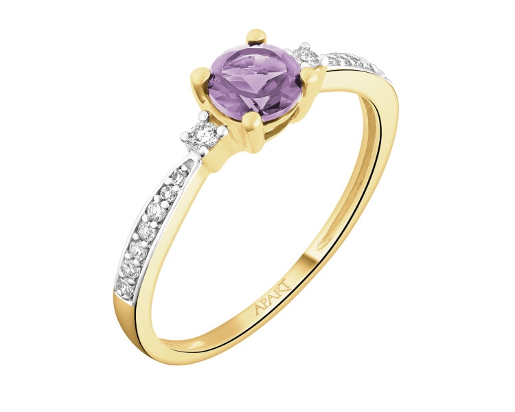 Zlatý prsten s diamanty a ametystem - ryzost 585