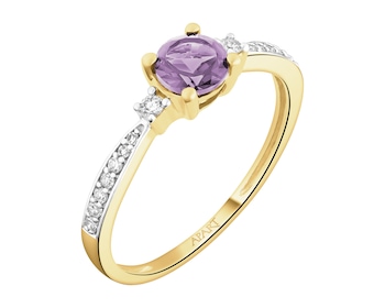 Zlatý prsten s diamanty a ametystem - ryzost 585