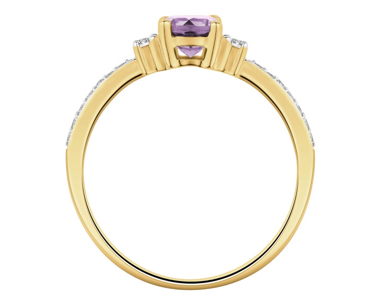 Zlatý prsten s diamanty a ametystem - ryzost 585