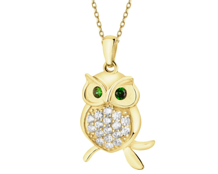 Złota zawieszka z kryształami i cyrkoniami - sowa