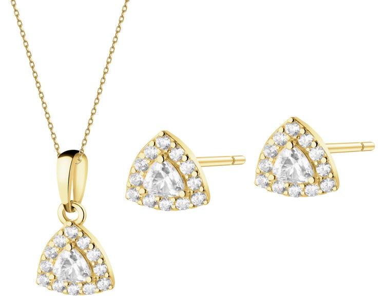 Złote kolczyki i zawieszka z cyrkoniami - komplet