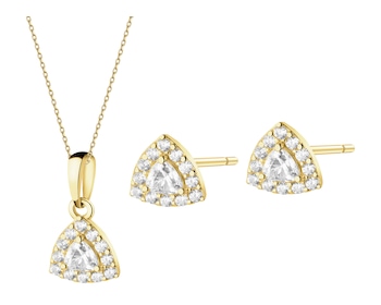 Złote kolczyki i zawieszka z cyrkoniami - komplet