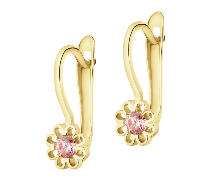 Złote kolczyki z cyrkoniami - kwiaty