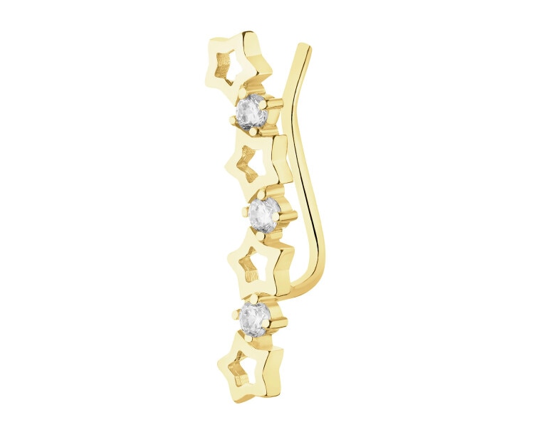 Złota nausznica z cyrkoniami - lewa - gwiazdy
