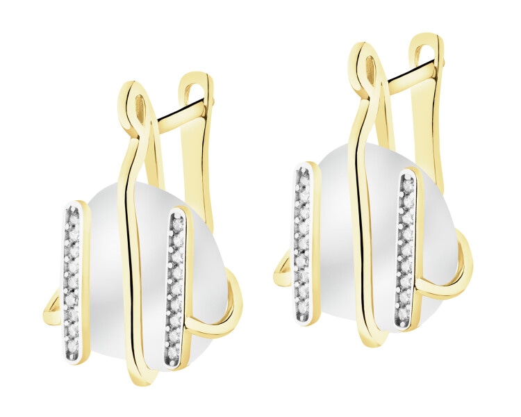 Złote kolczyki z perłami i cyrkoniami