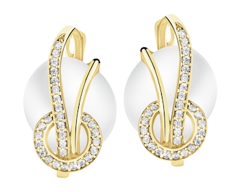 Złote kolczyki z perłami i cyrkoniami