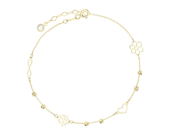 Złota bransoletka z cyrkonią - kwiat, serce, koniczyna, nieskończoność