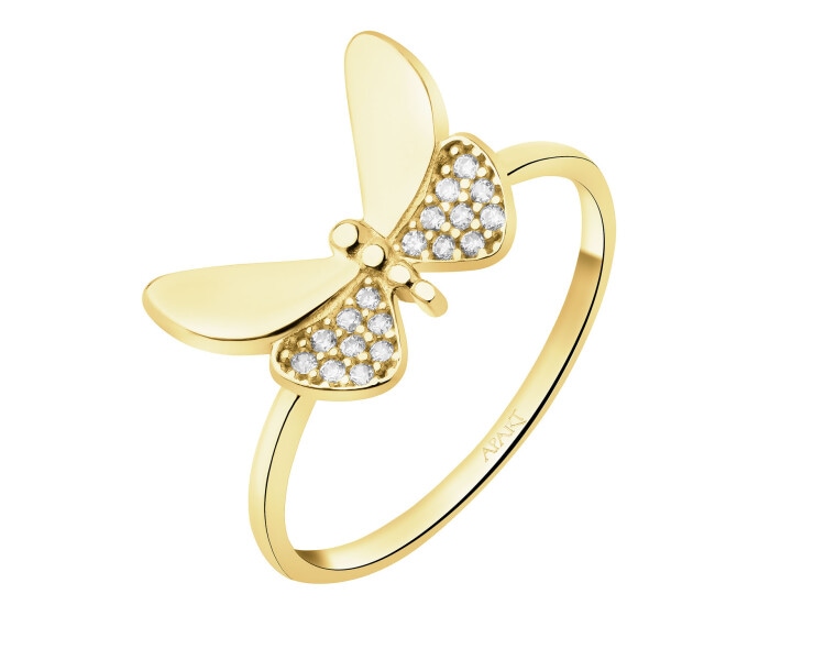 Złoty pierścionek z cyrkoniami - motyl