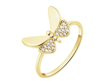 Złoty pierścionek z cyrkoniami - motyl