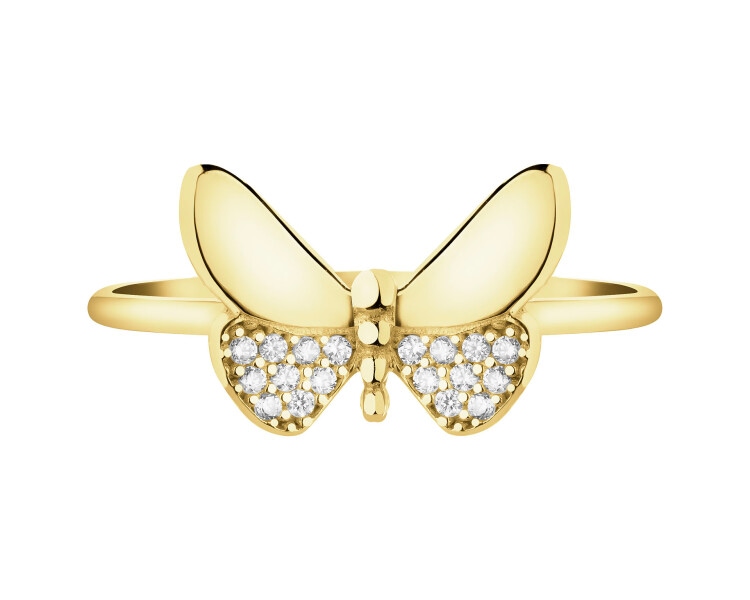 Złoty pierścionek z cyrkoniami - motyl