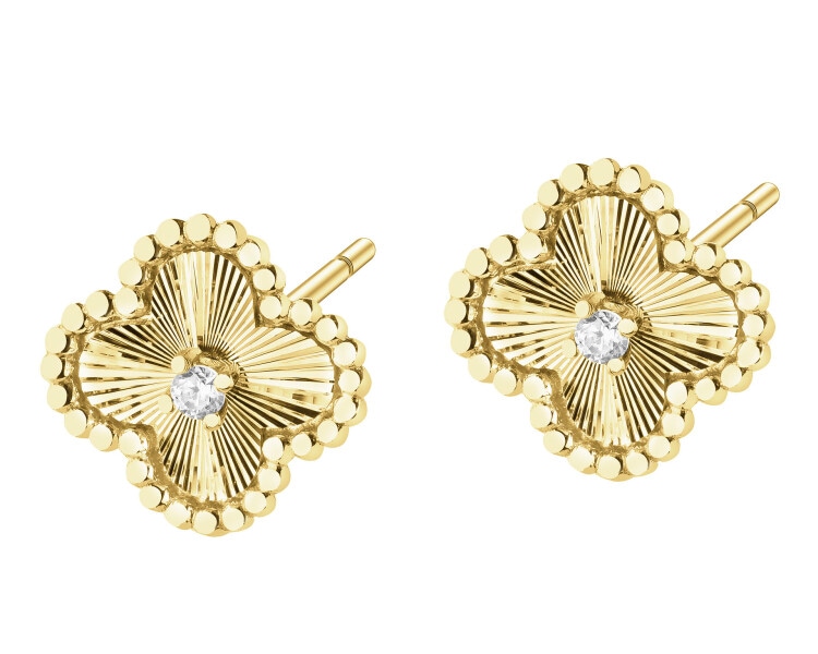 Złote kolczyki z cyrkoniami - kwiaty